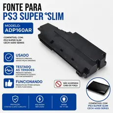 FONTE PS3 SUPER SLIM/ SLIM ORIGINAL TESTADA (USADO) PLAY 3 PLASTATION 3 SLIM SUPER SLIM
