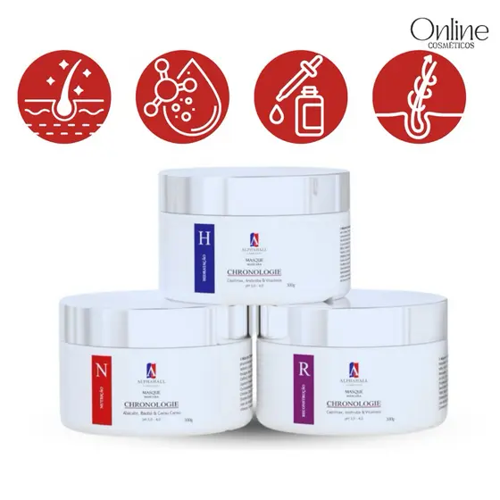 Kit Cronograma Capilar Hidratação Reconstrução Nutrição 03 unidades 300g ALPHAHALL