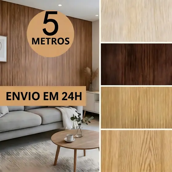 Papel de Parede Madeira 3D Autocolante 5m x 45cm Fácil Aplicação Promoção Impermeável