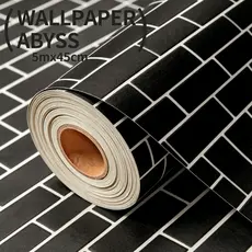 Papel Adesivo 5 Metros Preto Tijolinhos para Decoração Sala, Quarto, Escritório