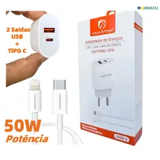 Carregador Turbo 50W 2 Saídas  USB + Tipo C Carregamento Super Rápido Carregador Para IPhone Android