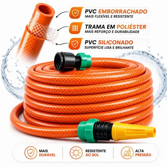 Mangueira Jardim Trançada Laranja 10 a 35 Metros  Mangueira Com Pronta para uso.