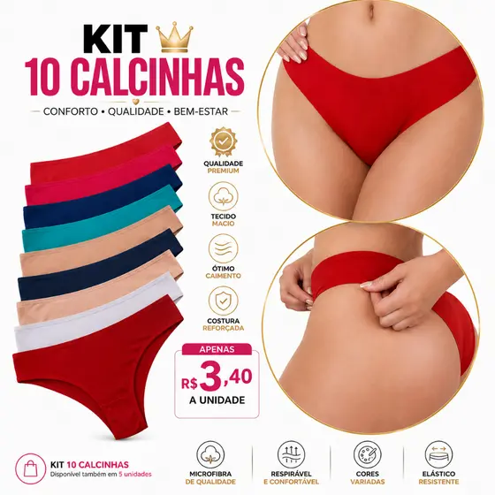 Kit 10 Calcinha Feminina, kit 5 Calsinha Tanga Adulto Micro Fibra do P ao G