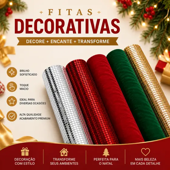 Tela Decorativa Malha Tule Rolo Decoração De Árvore Tecido Pingente Fita Natal 4,5 metros