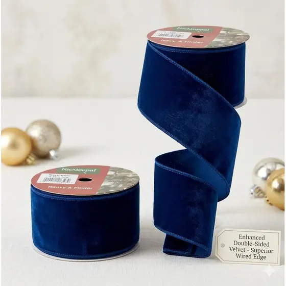 Fita Aramada Veludo Dupla Face Diversas Cores Decoração Natal 9,14M X 6,3CM Luxo