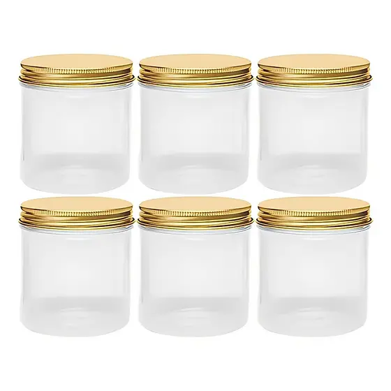 Kit 6-24 Potes De Plástico Redondo 8,5X10cm C/6PCS Tampa Ouro