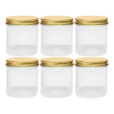 Kit 6-24 Potes De Plástico Redondo 8,5X10cm  C/6PCS Tampa Ouro