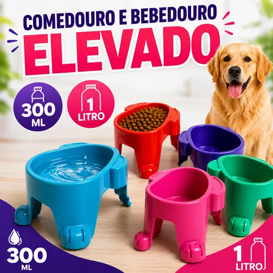 Comedouro ou Bebedouro Elevado Cachorros 1000 OU 300 ML Médio e Grande e pequeno Porte e gatos