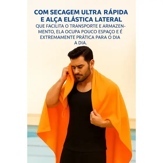 Toalha de Microfibra 130x80cm Secagem Rápida e Multiuso ,Natação e esportes - Alça Elástica