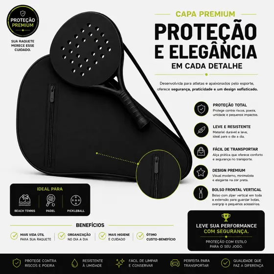 Bolsa/Capa de Raquete de Beach Tênis - com bolso
