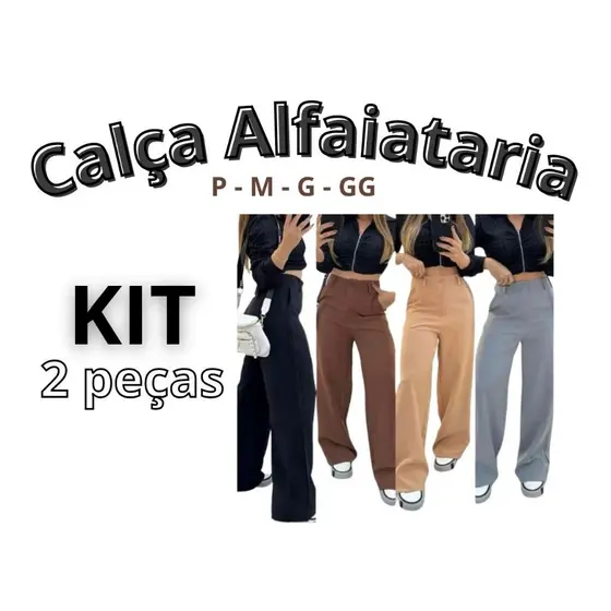 Kit 2 Calça Pantalona Alfaiataria Premium com Bolso e botão PROMOÇÃO