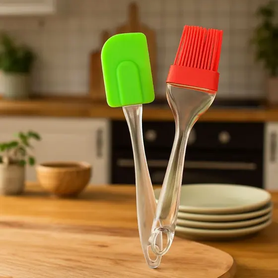 Kit  2 Unidades Espátula + Pincel Em Silicone Cozinha Confeitaria Multiuso Funcional Duhome