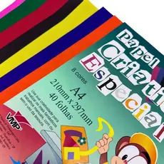 Papel Criativo Especial 8 cores A4 40 Folhas Cores Volta as Aulas