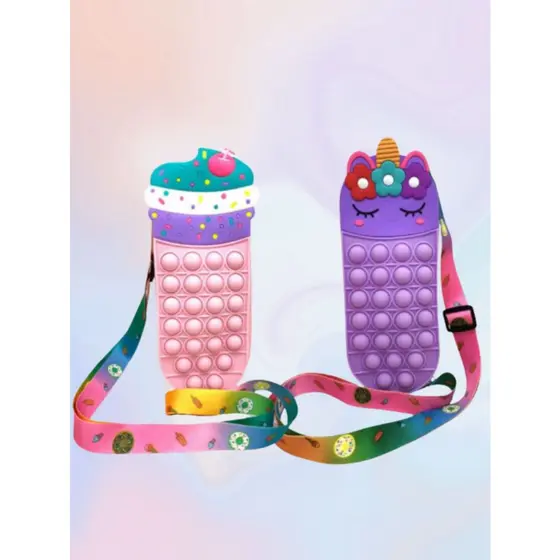 Estojo Escolar de Silicone Pop It Menina Unicórnio Cupcake Rosa Estojo de Silicone Material Escolar