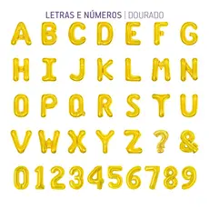 Balão de Número Letras Metalizado Aniversário Festa Decoração Ouro Dourado Com Lacre