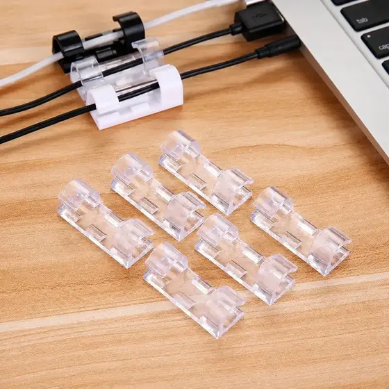 Kit 20/40/60/80 Organizadores de Fios e Cabos Autoadesivos Transparentes para Mesa Parede Móveis Duhome