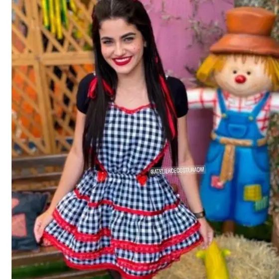 Vestido Feminino Adulto Xadrez Festa Junina Caipira Pronta Entrega Coração