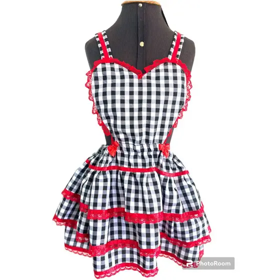Vestido Adulto Festa Junina Xadrez com coração Caipira Avental