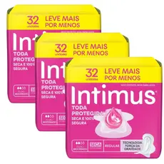 Kit 3 Absorvente Intimus Toda Protegida Cobertura Seca Com Abas 32 unidades