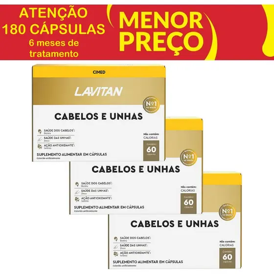 Kit 3 und Lavitan Cabelos e Unhas 60 Cápsulas