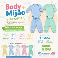 kit 4 Peças Mijão Calça e Body Manga Longa Infantil Bebê Masculino e Feminino