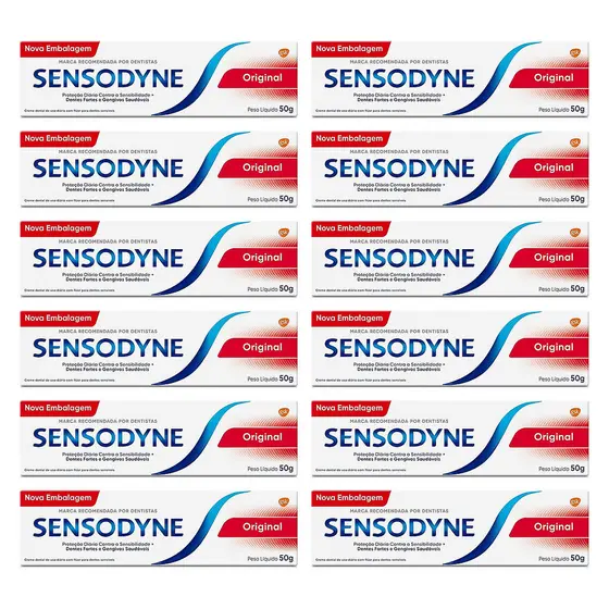 Kit 12x Creme Dental Sensodyne Original para Dentes Sensíveis 50g