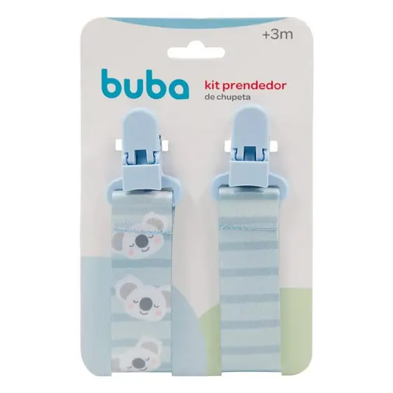 Kit 2 Prendedores de Chupeta Buba Com Clip Trava Coala Azul