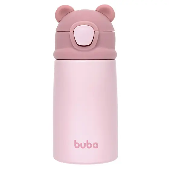 Copo Térmico Buba Parede Dupla com Canudo Ursinho Rosa 320ml