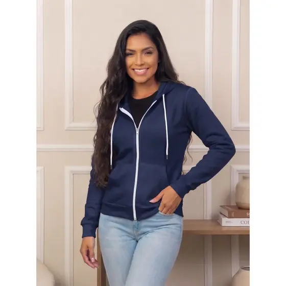 Blusa De Frio Feminina Moletom Com Ziper E Capuz Casaco De Frio Quentinho Premium