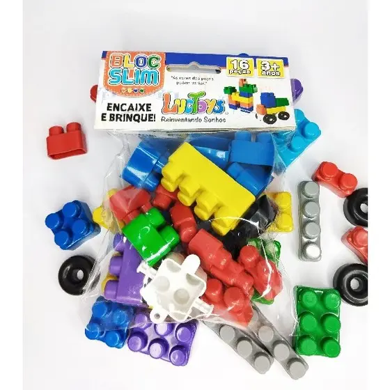 10 Pct Bloco De Montar 16 Peças com Rodinha Brinquedo Educativo Infantil Didático novo