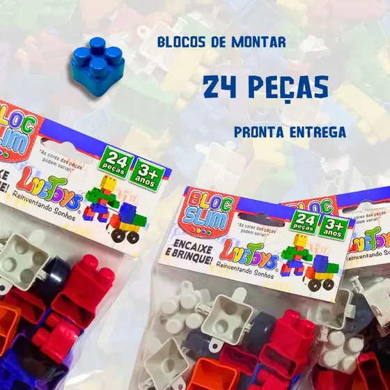 Bloco De Montar 24 Peças com Rodinha Brinquedo de Encaixar Didático Educativo Oferta Lembrancinha