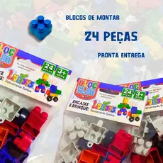 Bloco De Montar 24 Peças com Rodinha Brinquedo de Encaixar Didático Educativo Oferta Lembrancinha