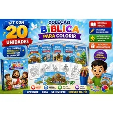 Kit 20 Livrinhos Colorir Bíblico Infantil Atividade Educativa Lembrancinha Escolar Prenda Pintar