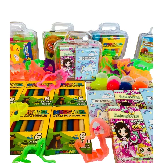 10 Maleta +10 Cortador + 10 Massinha De Modelar+10 Geleca Slime+ 10 Jogo da Memoria Kit Lembrancinha