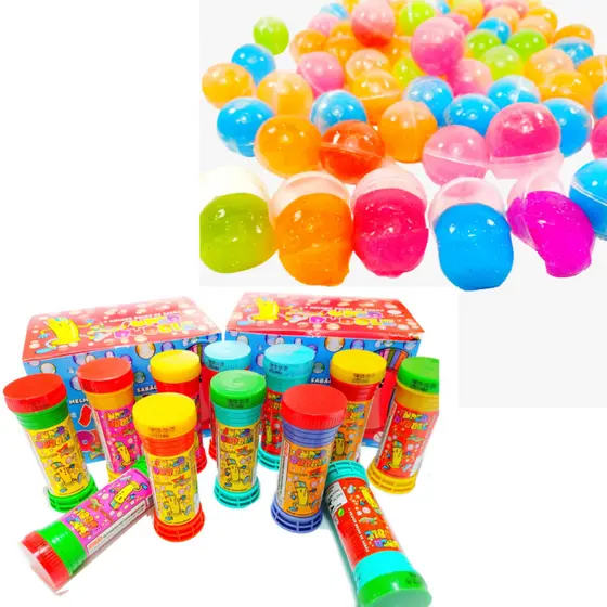 30 Cxs Giz De Cera Pequeno 5 Cores + 30 Bolha De Sabão + 30 Slime + 30 Gruda Lembrancinha P/ Criança