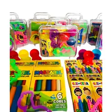 15 Maleta+ 15 Cortador Forminha + 15 Massinha De Modelar + 15 Geleca Slime + 15 Giz Mini Lembracinha