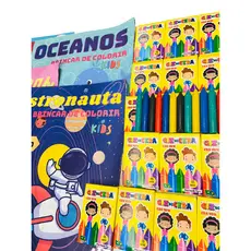 10 Revisitnha Livrinho Colorir + 10 cx Giz Cera 5 Cores P/ Lembrancinha Aniversario Prenda Quermesse