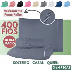 Kit Jogo de Lençol 04 Peças 400 Fios Solteiro,  Casal e Queen Micropercal Acabamento Ponto Palito