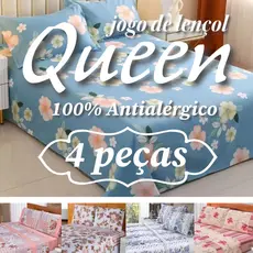 Kit Jogo de Lençol Queen 4 Peças 1,98m x1,58m x 0,3m - Lençol com Elástico + Superior + 2 Fronhas