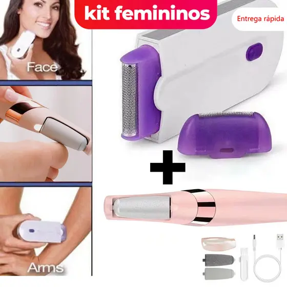 Kit de Cuidados Femininos 2 em 1 | Lixador de Pé Elétrico + Depilador Recarregável Sem Fio