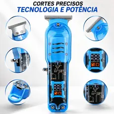 Máquina de Cortar Cabelo e Barba Profissional Sem Fio LCD Digital Recarregável Maquininha de Barbear Transparente