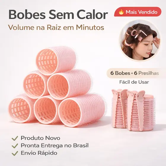 Bobes de Cabelo Sem Calor Kit 6+6 Presilhas Volume Rápido Cacheador Natural Reutilizável 6.3x4cm