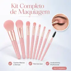 Kit 8 Pincéis de Maquiagem Mini Portátil para Viagem Estojo Transparente Cerdas Macias