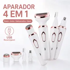 Aparador Feminino 4 Em 1 Recarregável USB Removedor de Pelos Sobrancelha Nariz Axila Rosto