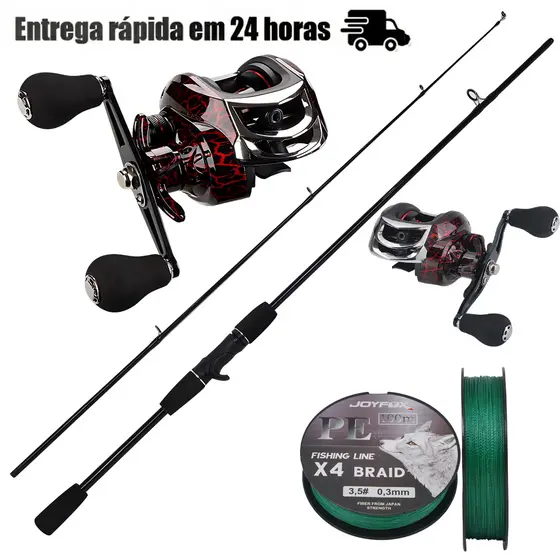 Kit Carretilha com Vara e Linha PE 100m Ideal para Tucunaré, Robalo e Pesca Esportiva
