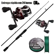 Kit Carretilha com Vara e Linha PE 100m Ideal para Tucunaré, Robalo e Pesca Esportiva