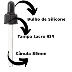 Conta Gotas Rosca R24, Cânula 85mm, Bulbo E Tampa Preta ou Branca - 20 Unidades