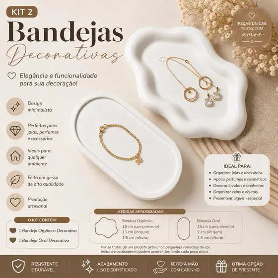 Kit Bandejas decorativas branca