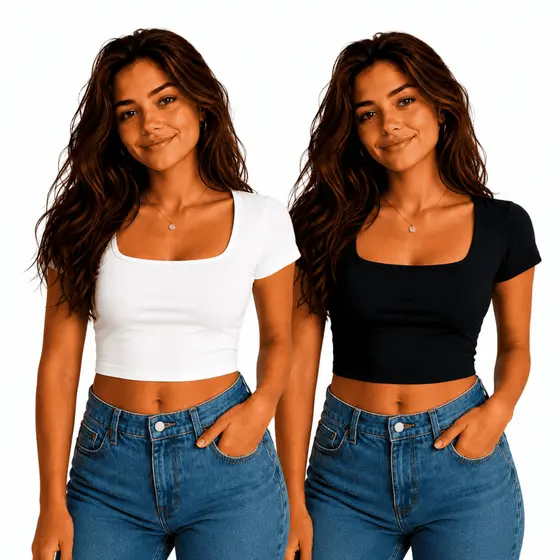 KIt 2 Cropped Básico com Decote Quadrado Suplex Feminino