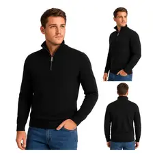 Moletom Masculino Slim Gola Alta com Zíper Premium Casual Inverno